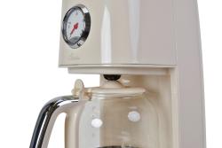 Kaffeekocher in hellem Beige mit Glaskanne. Zeigeruhr zur Temperaturanzeige oben.