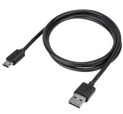 schwarzes USB-Kabel mit einem Standard-USB-Anschluss und einem Micro-USB-Anschluss. Es ist lang und flexibel.