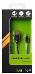 schwarzes USB-Kabel mit einem Standard-USB-Anschluss und einem Micro-USB-Anschluss. Es ist lang und flexibel.