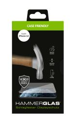 Verpackung für einen Displayschutz für iPhone 12. Enthält Informationen über Kratzfestigkeit und dünnes Design.
