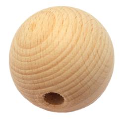 Holzkugel in natürlicher Farbe mit einer Bohrung. Die Oberfläche zeigt eine feine Holzmaserung.