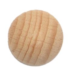 Tüte mit 10 halben Holz-Kugeln. Durchmesser 20 mm. Naturholz, unbemalt, leicht hell.
