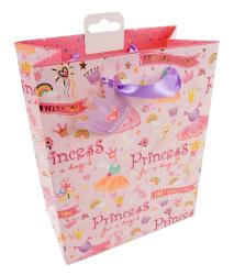 Geschenktüte mit buntem Prinzessinnen-Motiv. Enthält Herzen, Regenbögen und Krönchen.