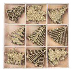 NOVOOO Seasons Xmas Streudeko-Set verschiedene Bäume 36 Stück gold glitzer