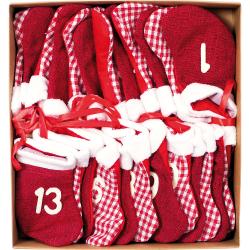 Adventkalender mit Socken rot/weiß 