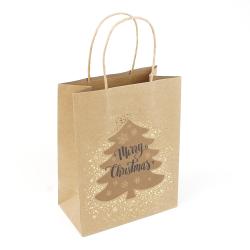 Tragetasche Christmas mit Hotfoil-Veredelung ca. 18 x 22,9 x 9,9 cm 5 Stück braun