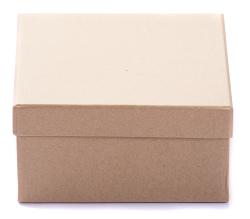 Braune, quadratische Geschenkbox aus Karton. Die Oberfläche ist glatt und unbedruckt.