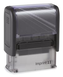 schwarzer Stempel mit transparentem Deckel. Auf der Vorderseite steht 'Imprint 11'. Kompakt und handlich.