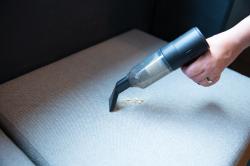 Handstaubsauger in Schwarz mit transparentem Behälter. Ergonomischer Griff und schmaler Aufsatz.