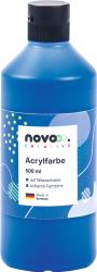 Blaues Acrylfarbe-Fläschchen, 500 ml. Wasserbasiert, brillante Farbtöne. Hersteller: Novo Creative, Made in Germany.