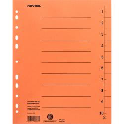 Oranges Trennblatt aus Recyclingkarton im DIN A4 Format. Mit Linien zum Beschriften und Lochungen für Ordner.
