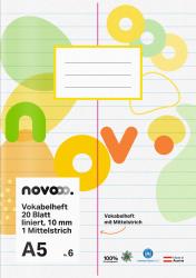 NOVOOO Vokabelheft A5 20 Blatt liniert 10 mm mit Mittelstrich Nr. 6