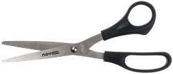 Schere in Verpackung. Klingen aus Edelstahl, schwarze Griffe. Länge 20 cm. Verpackung in Blau mit weißen und grauen Elementen.