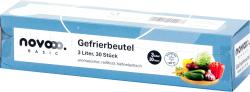 Paket mit Gefrierbeuteln. 3 Liter, 30 Stück. Blaues Design. Geeignet für Lebensmittel, reißfest, kältebeständig bis -40 °C.