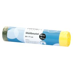 Rolle mit Müllbeuteln in grün und gelb. 60 Liter, 15 Stück.