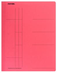 Roter Schnellhefter aus Recyclingkarton. Mit Linien für Beschriftungen auf der Vorderseite.