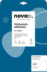 Blaue Verpackung für Vielzwecketiketten. Enthält 25 selbstklebende Blätter in A4-Größe.