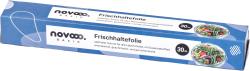 Verpackung von Frischhaltefolie. Blaues Design mit weißen und blauen Mustern. 30 Meter Länge. Hinweis auf aromasicher und geschmacksneutral.