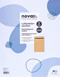 Luftpolstertaschen in einer Packung mit fünf Stück. Innenmaße 270 x 360 mm, außen 290 x 370 mm.