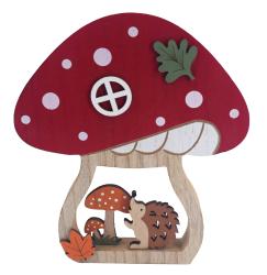NOVOOO Standdeko Pilzhaus mit Igel 20 x 2 x 17,5 cm