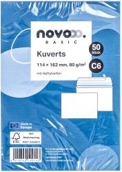 NOVOOO Basic Kuverts C6 mit Haftstreifen 50 Stück weiß