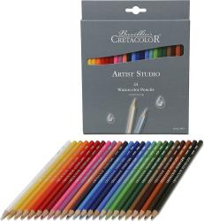 Packung mit 24 Aquarellstiften in verschiedenen Farben. Die Stifte sind ordentlich angeordnet und die Verpackung ist grau.