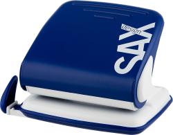 blauer Locher mit weißem Boden. Kompakte Form, ergonomischer Griff. Für das Lochen von Papier.