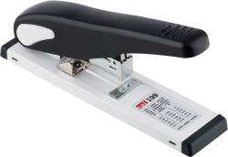 Schwarzer Hefter mit weißem Unterteil. Die Oberseite hat eine ergonomische Form.
