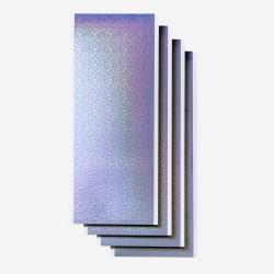 Verpackung für Smart Label™. Schreibbares, permanentes Vinyl. 4 Blätter, Größe 14 cm x 33 cm. Farbverlauf auf der unteren Hälfte.