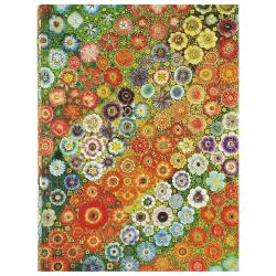 Buchcover mit buntem Blumenmuster. Verschiedene Blumen in vielen Farben auf grünem Hintergrund.