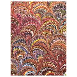 Muster in warmen Farben, geschwungene Formen. Sieht aus wie eine künstlerische Papiermarmorierung.