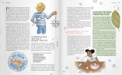 Buchcover mit dem Titel 'Polly und Pelle in der Küche'. Zwei Kinder stehen in einer Küche, umgeben von Lebensmitteln.