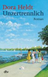 Buchcover von 'Unzertrennlich' von Dora Heldt. Landschaft mit einem Weg, Bäumen und einer Gruppe von Menschen.