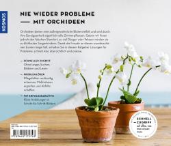 Buchcover mit dem Titel 'Orchideen'. Abbildung einer Hand, die eine Orchidee hält, und Werkzeuge im Hintergrund.