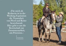 Buchcover mit dem Titel 'Working - Equitation'. Eine Reiterin auf einem grauen Pferd in einer Reitarena.
