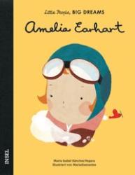 Buchcover mit dem Titel 'Amelia Earhart'. Illustration eines Mädchens in einer Pilotenjacke und einer Fliegerbrille.