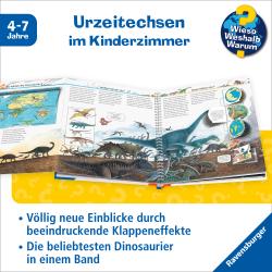 Buchcover mit dem Titel 'Wir erforschen die Dinosaurier'. Abbildung eines großen Dinosauriers und mehrere kleinere Dinosaurier in verschiedenen Farben.
