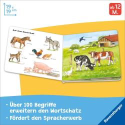 Buchcover mit dem Titel 'Mein allererstes Tier-Lexikon'. Illustrationen von verschiedenen Tieren wie Hund, Katze, Löwe und Vogel.