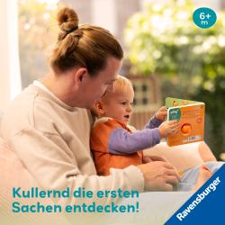 Buchcover mit einem orange gestreiften Tiger. Titel: Erste Sachen, spielerisches Design.