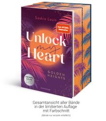 Buchcover von 'Unlock my Truth' von Saskia Louis. Bunte Gestaltung mit Palmen und einem leuchtenden Hintergrund.