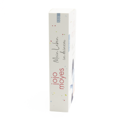Buchcover von Jojo Moyes mit dem Titel 'Mein Leben in deinem'. Silhouette einer Frau vor bunten Konfetti.