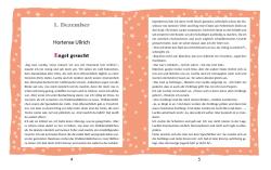 Zwei Seiten eines Buches mit rotem Hintergrund und weißen Sternen. Der Text ist in deutscher Sprache, mit Überschrift Dezember und Name Hortense Ullrich.