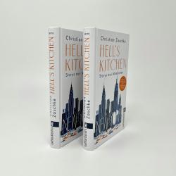 Buchcover mit dem Titel Hell's Kitchen. Darstellung einer Skyline von New York mit bekannten Wolkenkratzern in Blau- und Grautönen.