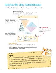 Buchcover mit dem Titel Schreibübungen für die 1. und 2. Klasse. Illustrationen von Tieren und buntem Hintergrund.