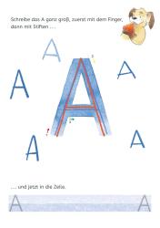 Buchcover mit dem Titel Mein bunter Schulstart-block. Abgebildet sind ein Hund und ein Eichhörnchen, umgeben von bunten Stiften.