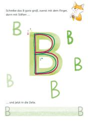 Buchcover mit dem Titel Mein bunter Schulstart-block. Abgebildet sind ein Hund und ein Eichhörnchen, umgeben von bunten Stiften.