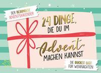 Grafik mit Geschenk und rotem Band. Text über Adventsaktivitäten.