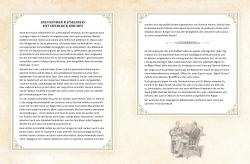 Zwei Personen sitzen an einem Tisch, einer liest, der andere spricht. Es ist eine schwarze und weiße Zeichnung im Vintage-Stil.