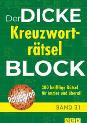 Buchcover mit grünem Hintergrund. Titel: Der DICKE Kreuzworträtsel BLOCK, Band 31.