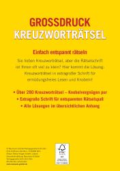 Buchcover mit rotem Titel 'GROSSDRUCK KREUZWORTRÄTSEL'. Gelber Hintergrund. Hinweis auf über 280 Rätsel. Band 5.